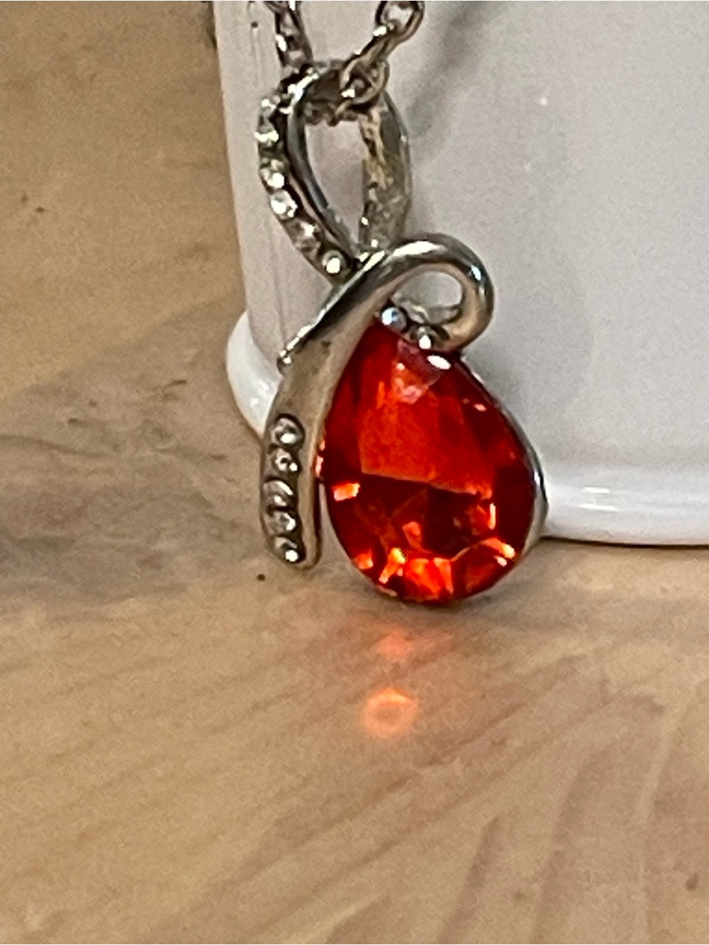Silver Teardrop Red Crystal Pendant Necklace